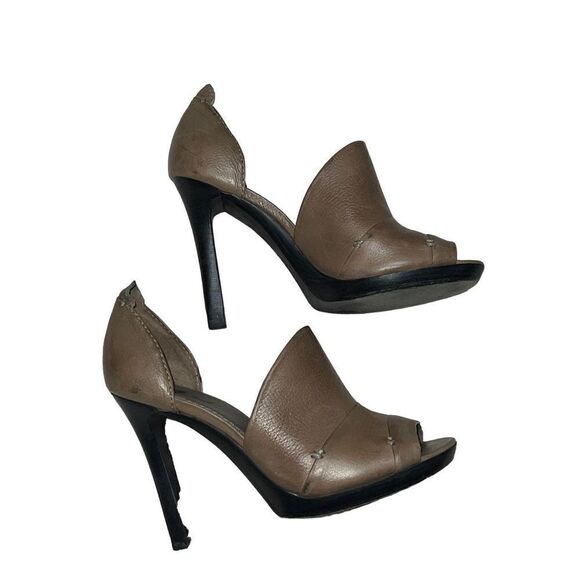 7 For All Mankind Tan Leather Peep Toe D'Orsay Pump Size 6.5 - Picture 2 of 5